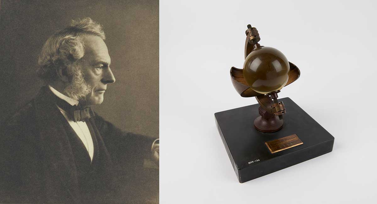 George Gabriel Stokes ante 1903 Accademia delle Scienze di Torino 0155 B public domain and Campbell Stokes sunshine recorder by Short and Mason 00175271