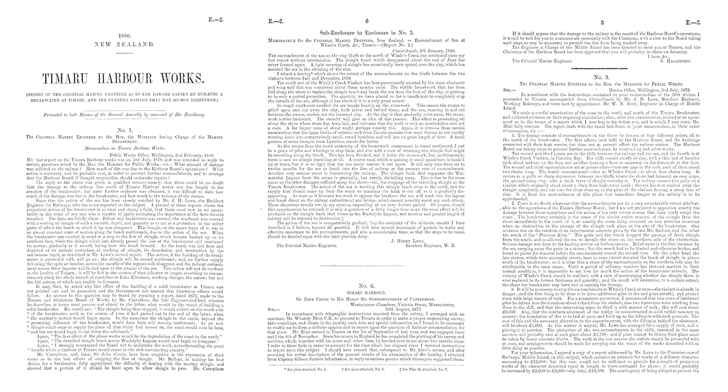 1880 Damage Report TIMARU HARBOUR WORKS By John Blackett