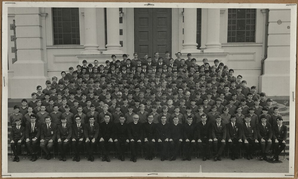 1969 St Patricks High School students on the front steps of the Sacred Heart Basilica Timaru 55566