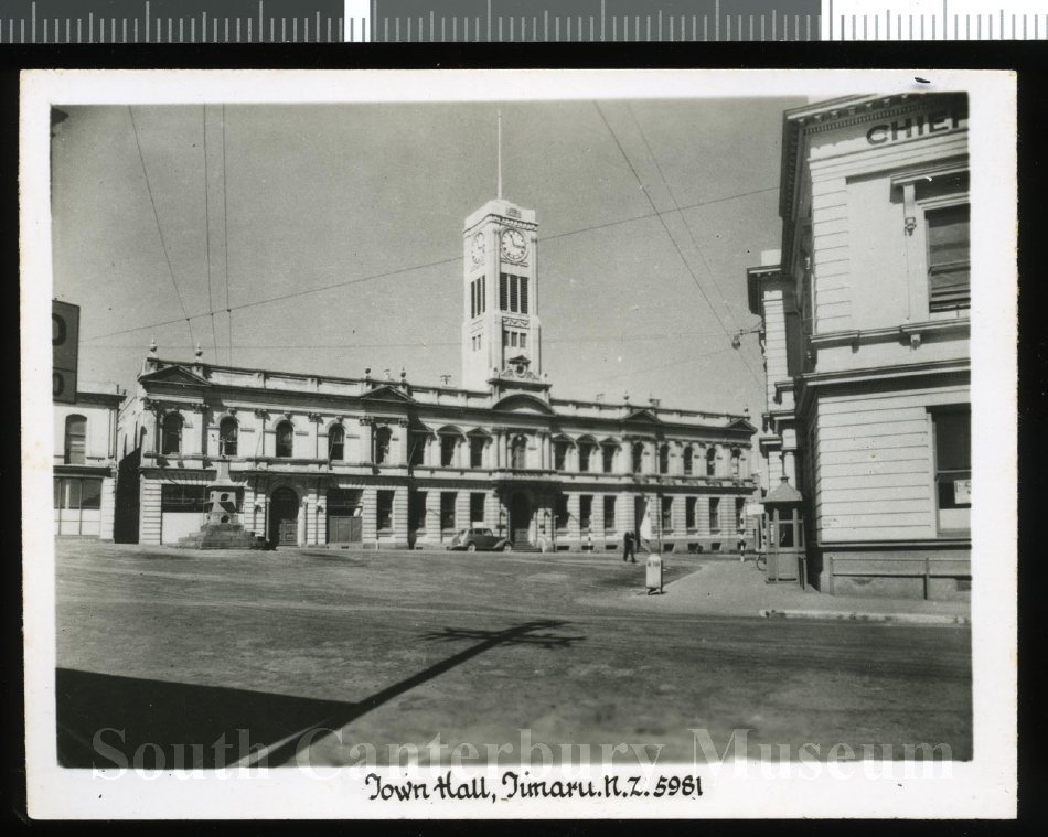 A souvenir photographic print entitled Town Hall Timaru NZ 5961 circa 1950 201316402
