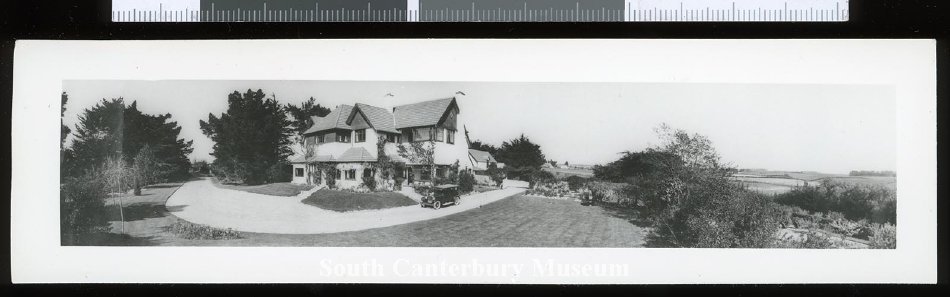 An undated panoramic image of Orielton Gleniti Bernard Tripps Homestead Timaru circa 1920s South Canterbury Museum 201514801