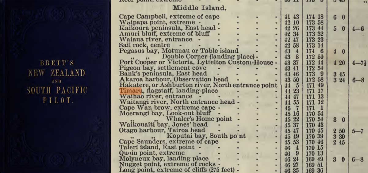 Bretts New Zealand and South Pacific pilot IA brettsnewzealand00tillrich 1 cover and timaru detail