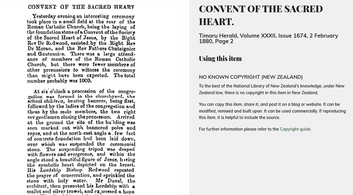 CONVENT OF THE SACRED HEART Timaru Herald Volume XXXII Issue 1674 2 February 1880 Page 2
