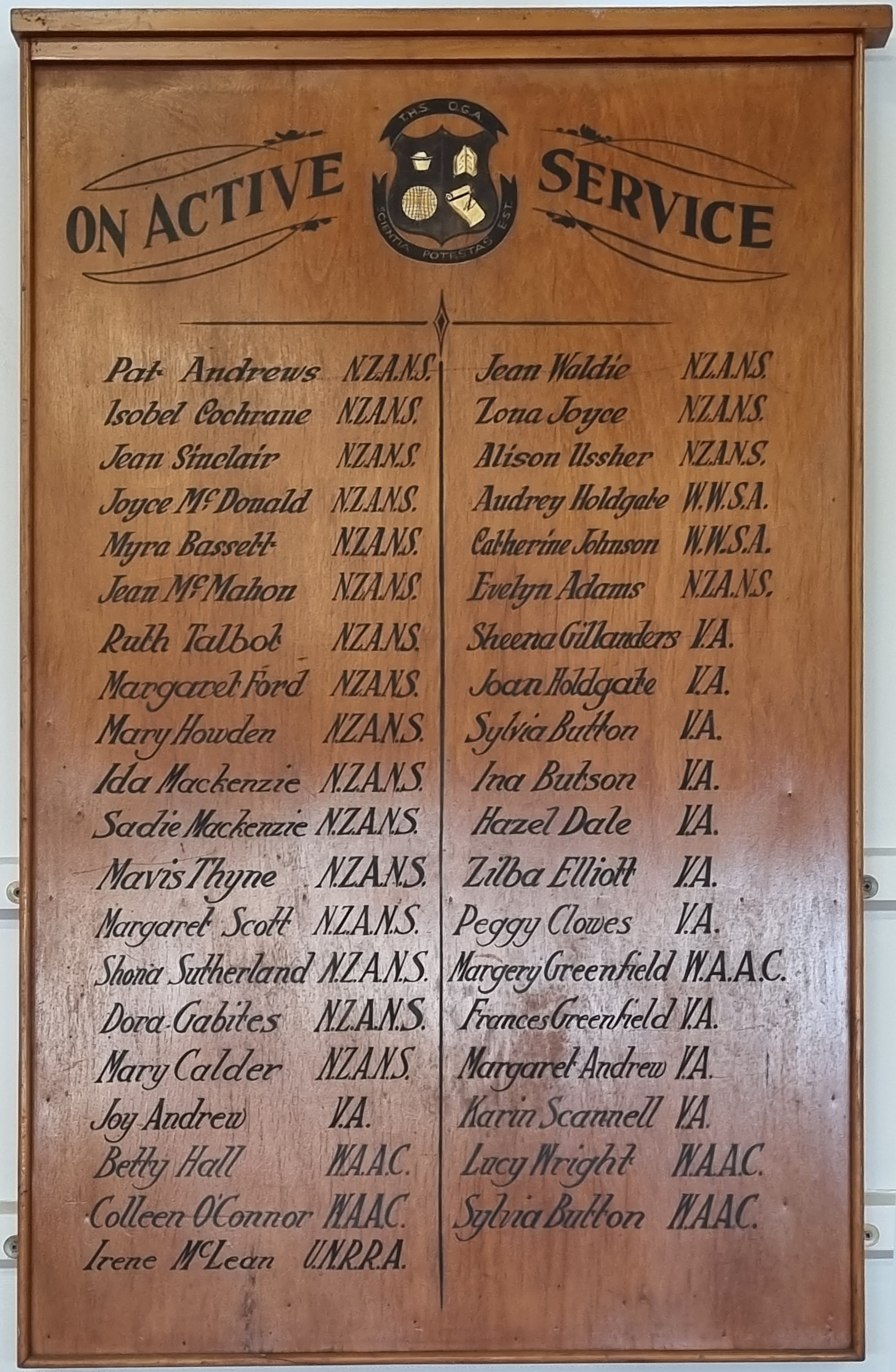 Timaru Girls High memorial of Active Service