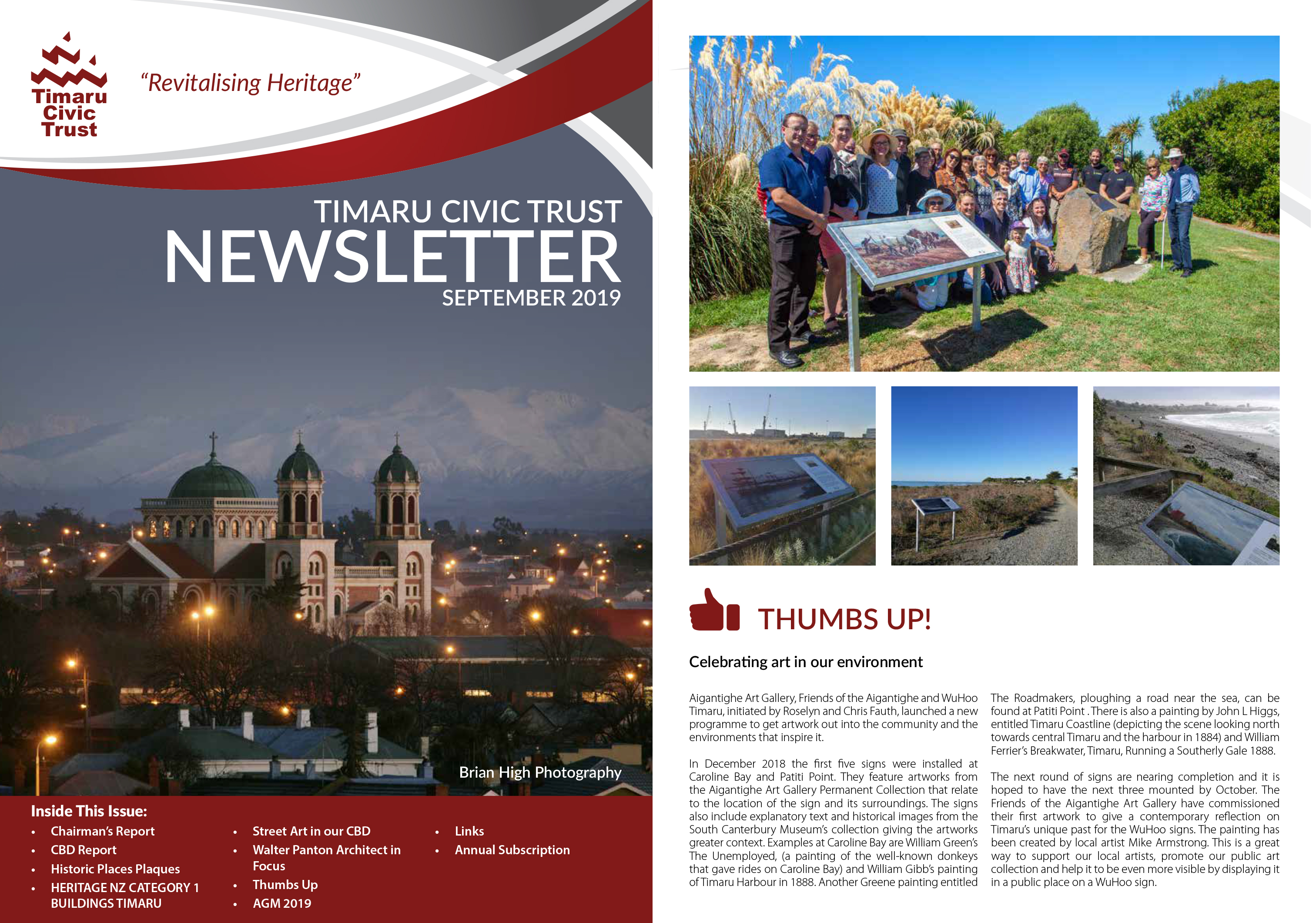 CivicTrust Newsletter Thumbs Up up for the art history signs Aigantighe and WuHoo Timaru 2019 newsletter