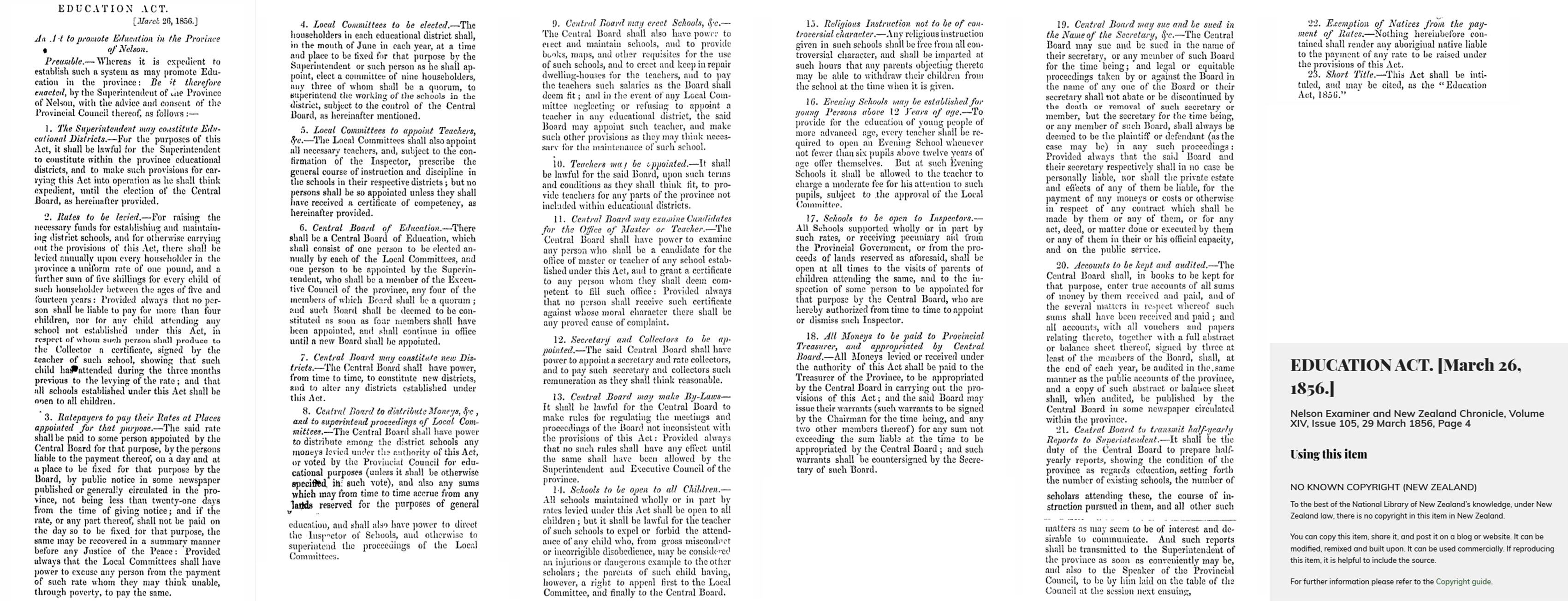 EDUCATION ACT to promote education in Nelson March 26 1856 Web