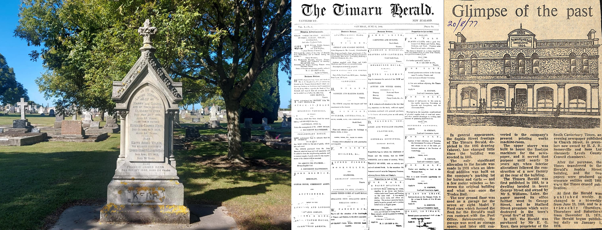 First Edition of the Timaru Herald and the Kerr Grave