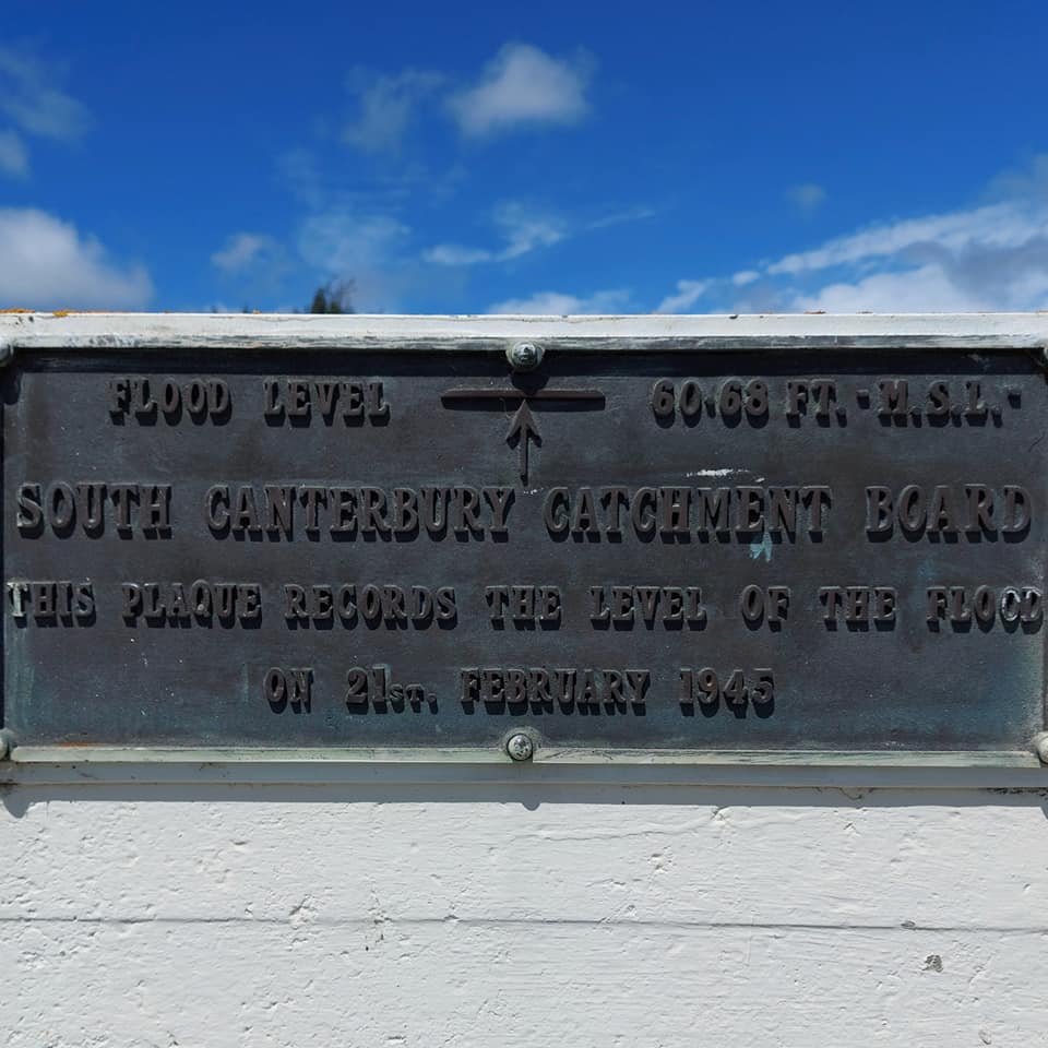 Flood Level at the South Canterbury Catchment Board the line records the level of the flood on 21 Feb 1945