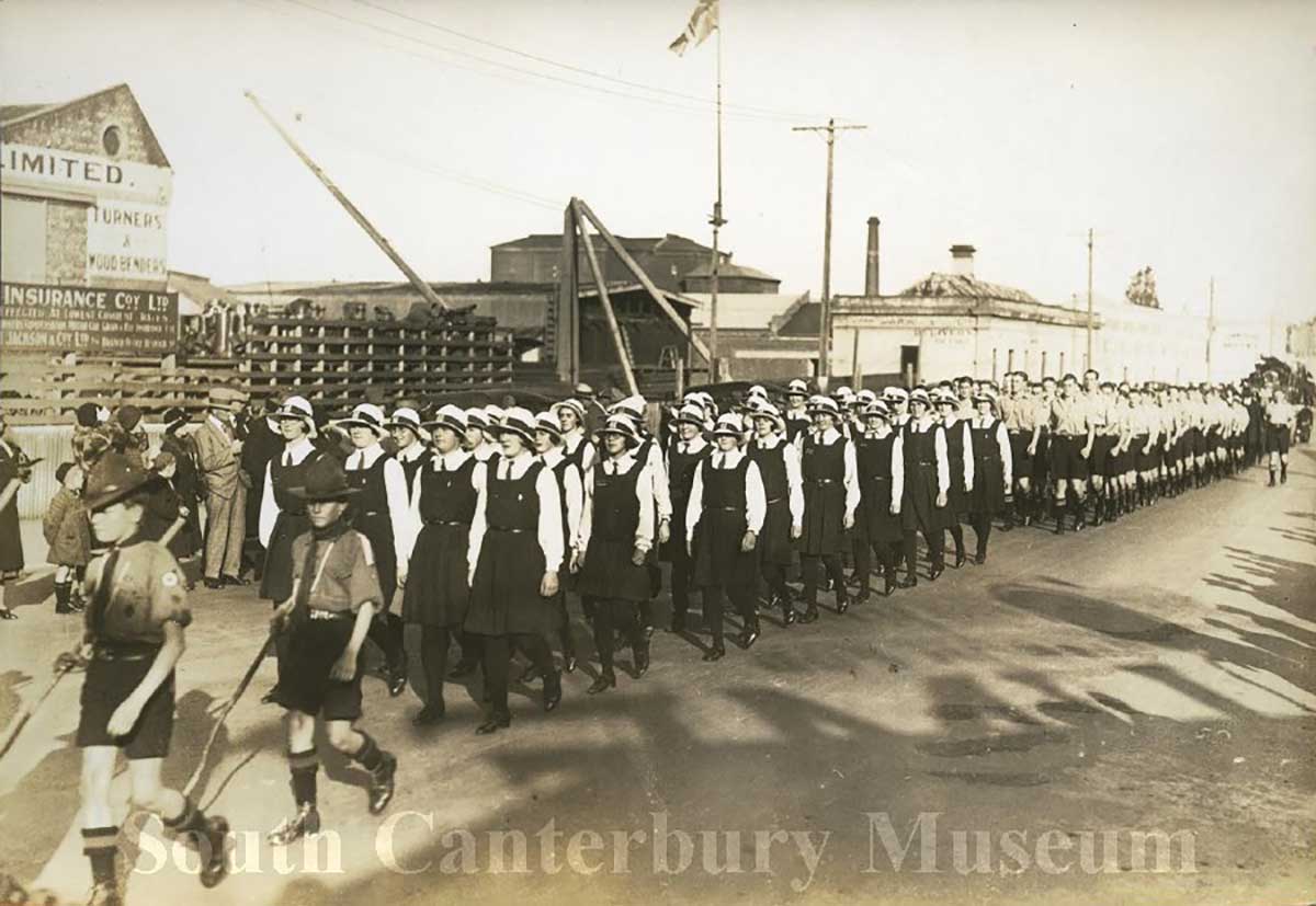 Girls and Boys High School Pupils marching in the Benvenue Wrecks 50th Anniversary Memorial Parade SthCanty1454