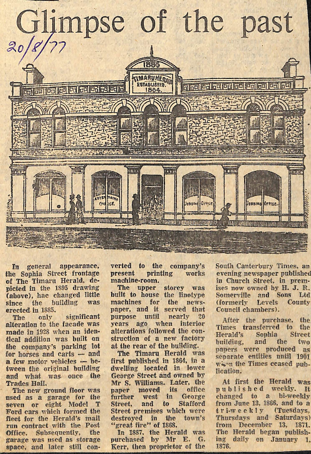 Glimpse of the past The Timaru Herald Building 20 Aug 1977 Aoraki Heritage Collection accessed 04062025 1973 max
