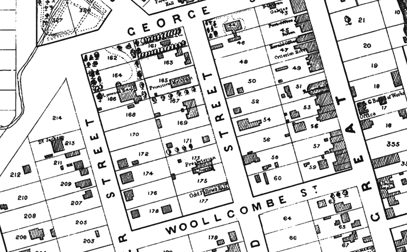 1875 Map of Timaru with Trinity Church marked on the map