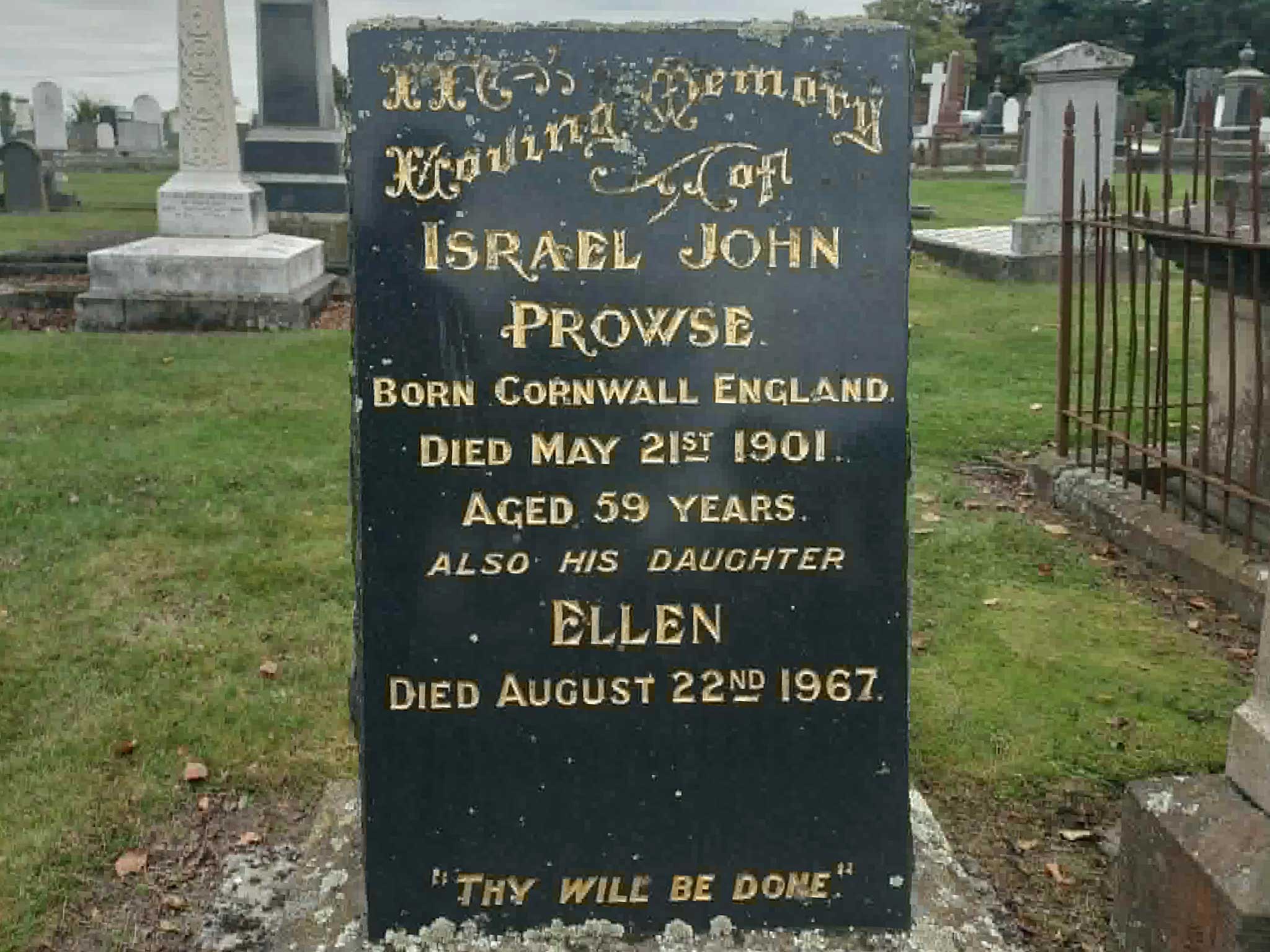 Iseael and Ellen Prowse Headstone