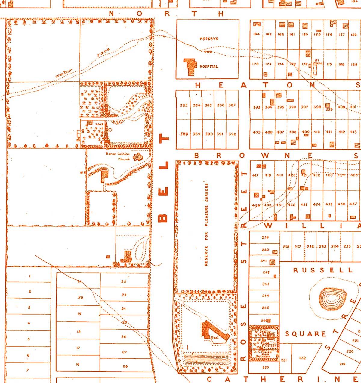 Map of timaru 1874 North Street Hospital Reserve