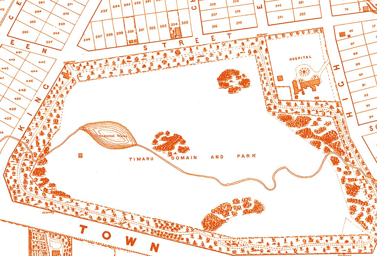 Map of timaru 1874 North Street Modern Hospital Reserve