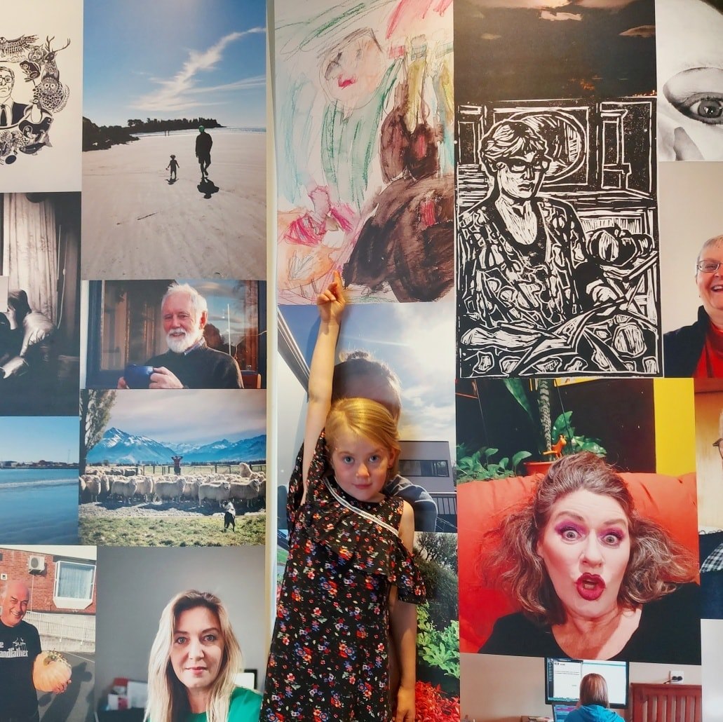 Medinella Fauth points to her self portrait that was on display at the Aigantighe Art Galelry as a result of peoples creativity over the global pandemic