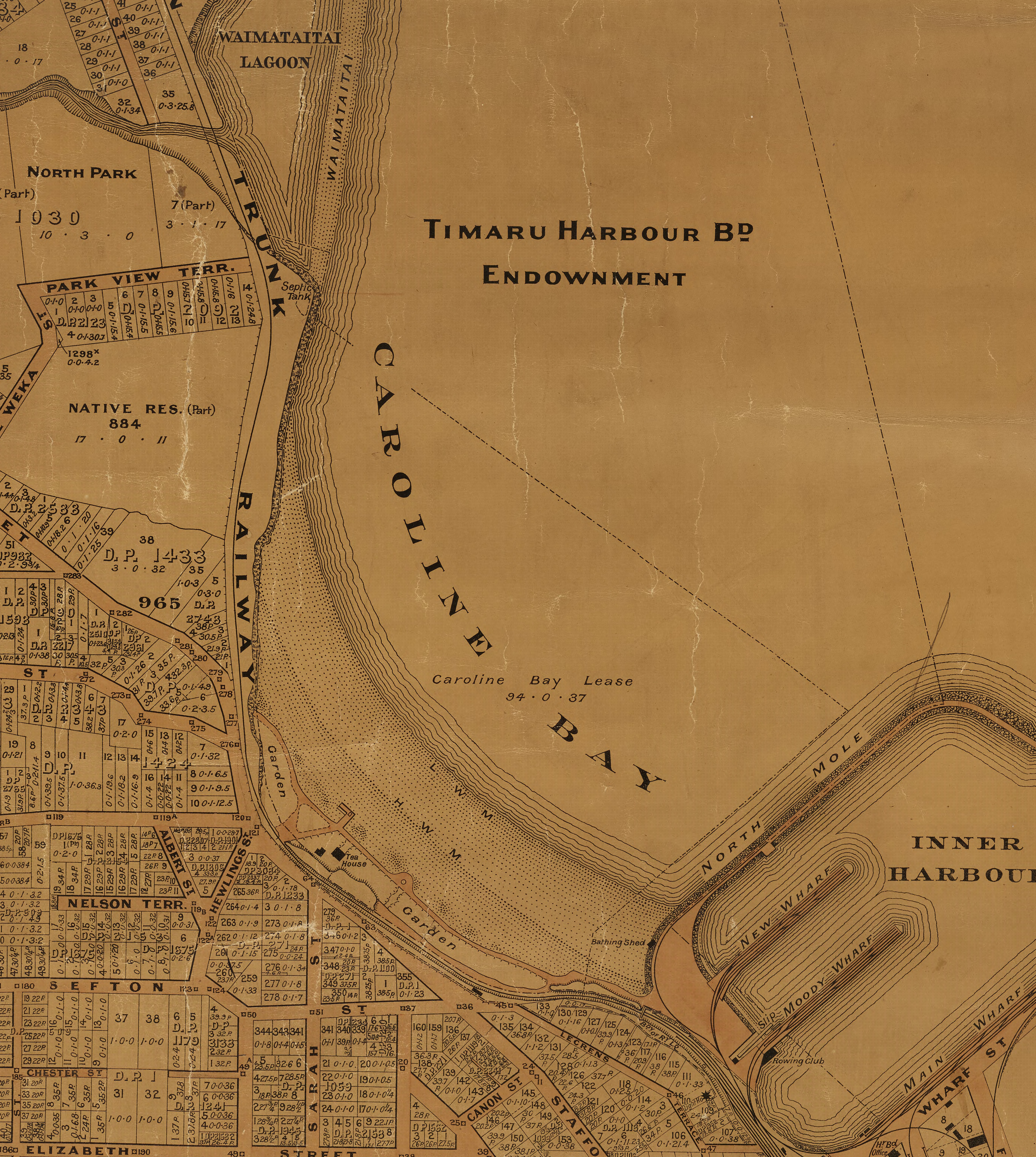 Miscellaneous Plans Borough of Timaru South Canterbury 1911 TNBrodrick Chief Surveyor Canterbury R25538727 Section CarolineBay