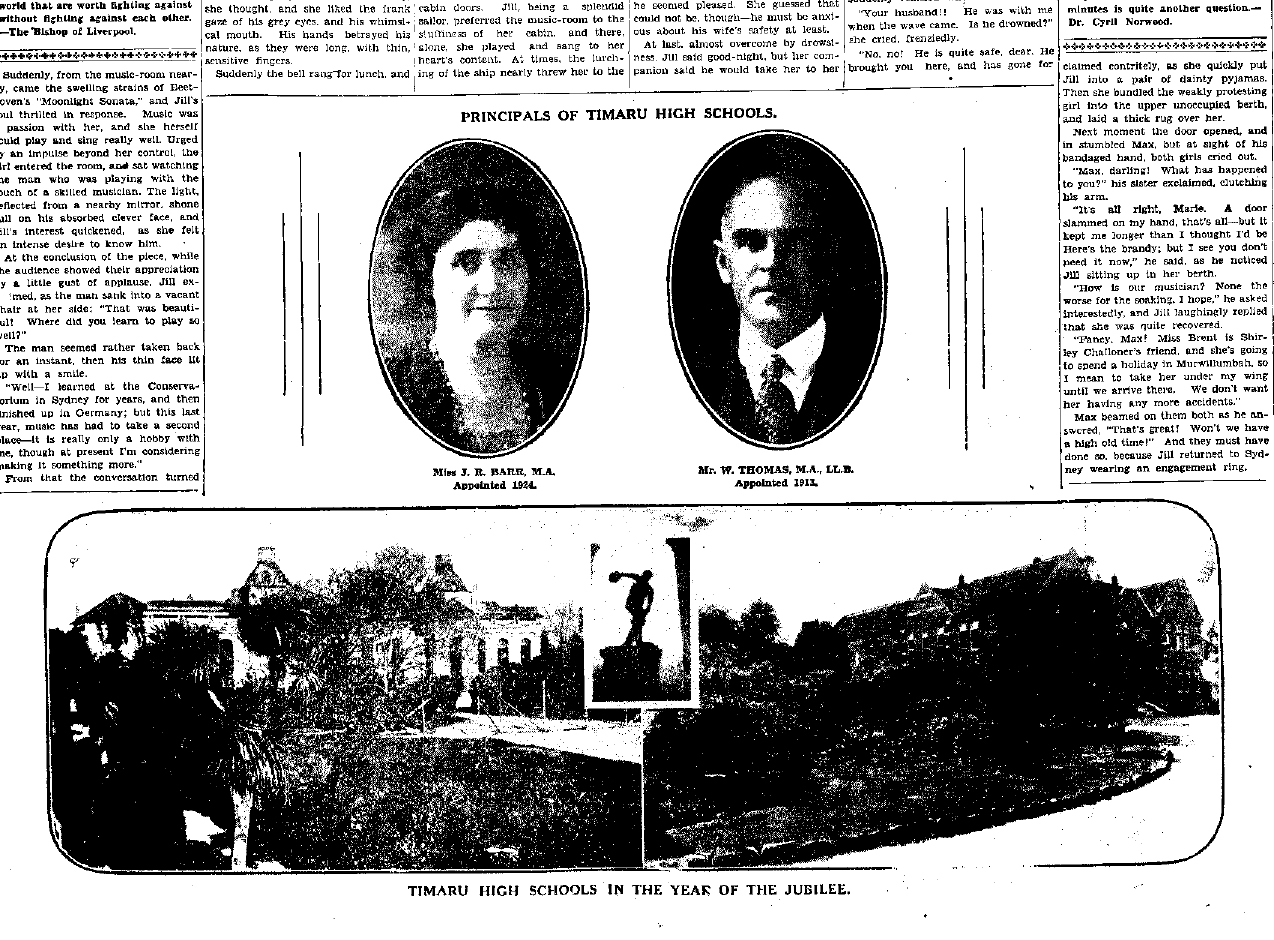 Miss J R BARR M A Appointed to Timaru High School 1924