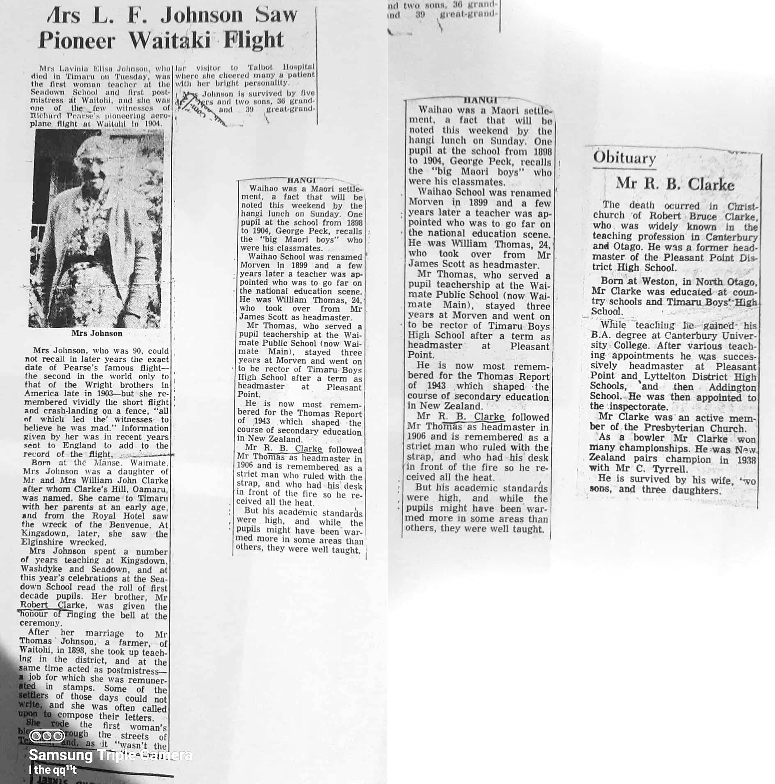 Mrs L F Johnson Newspaper Articles