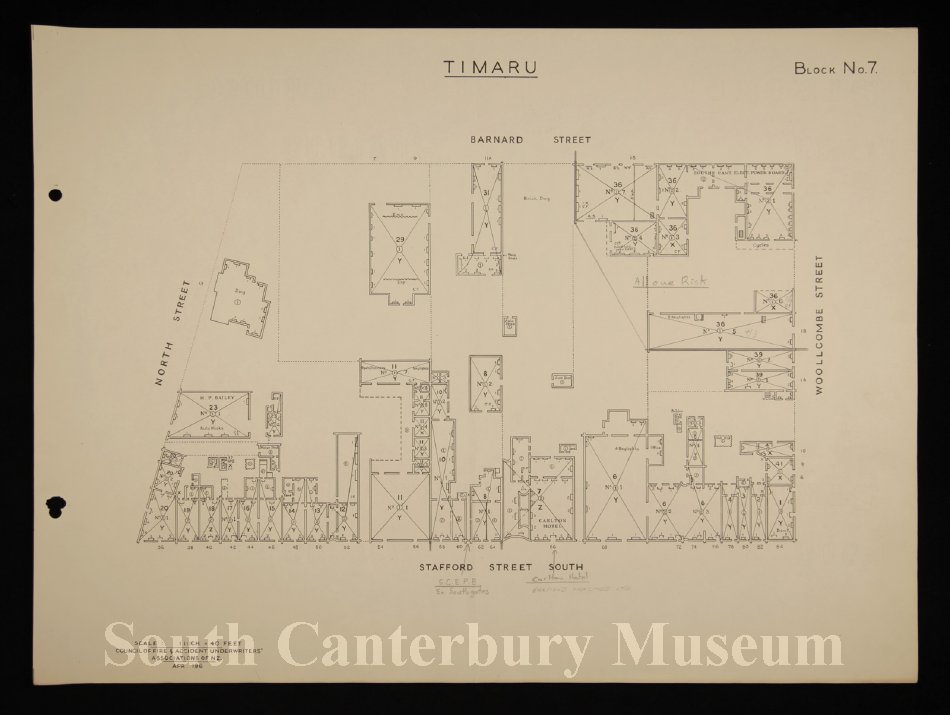 North and stafford street Fire and Accident Underwriters Association block plans Timaru township 1959 South Canterbury Museum 200200506b 10