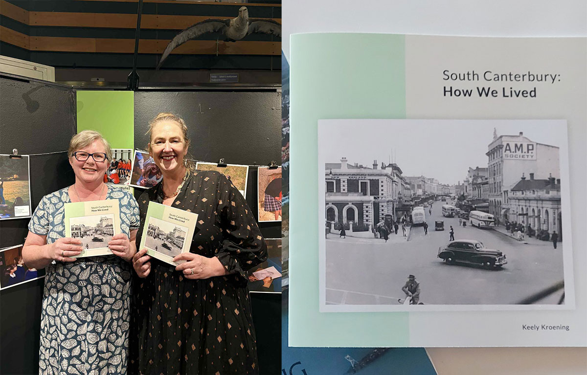 Keely Kroening and Roselyn Fauth with the history books for kids