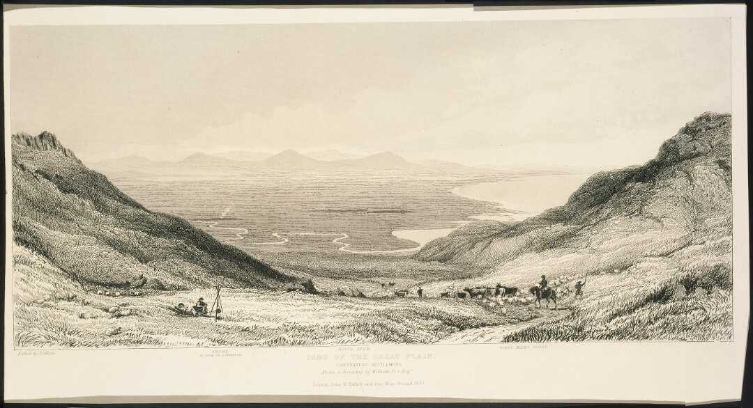 Part of the Great Plain Canterbury Settlement published 1851 Etched by T Allom from William Fox and Mary Townsend drawings