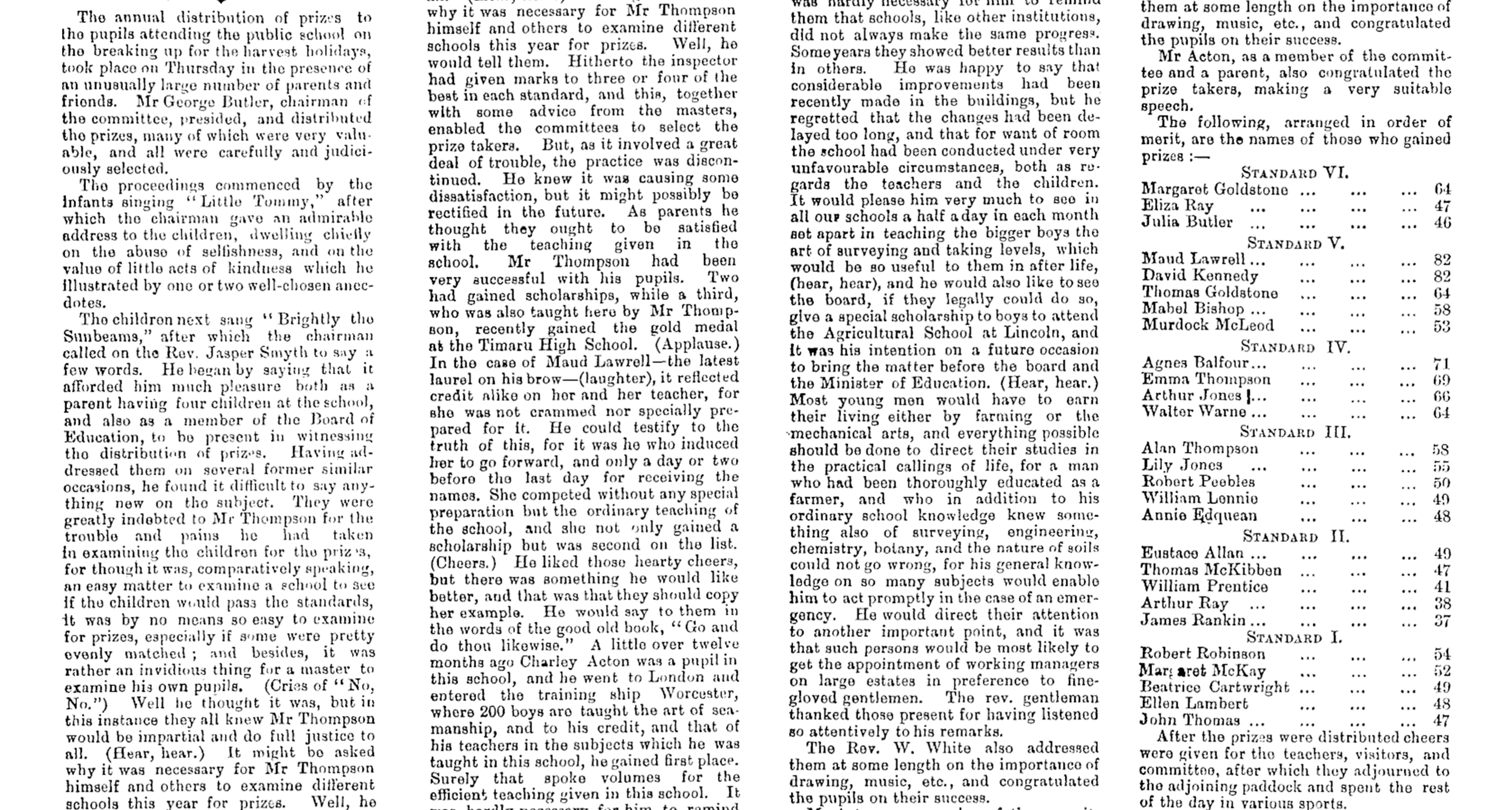 Pleasant Point School prizegiving in 1887