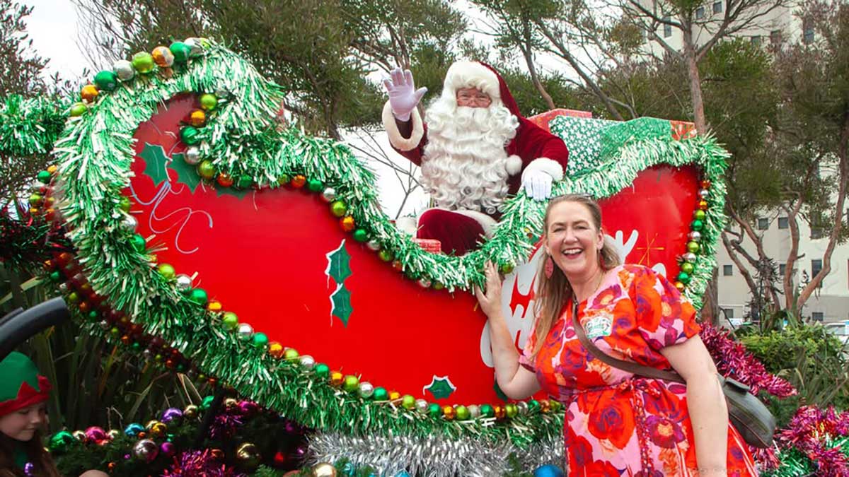 Reliving my childhood with santa after the Christmas Parade 2025 Photo by my dad Geoff Cloake who has been taking me to see Santa for many years