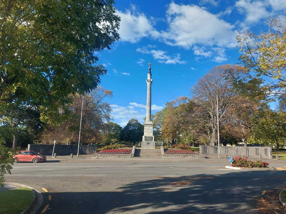 War Memorial from Memorial Ave intersection Timaru Botanic Gardens Photography Roselyn Fauth April 2026