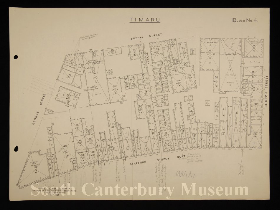 Royal Arcade Fire and Accident Underwriters Association block plans Timaru township 1959 South Canterbury Museum 200200506b 10