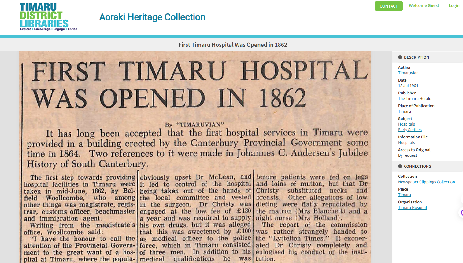 Screenshot First Timaru Hospital Was Opened in 1862