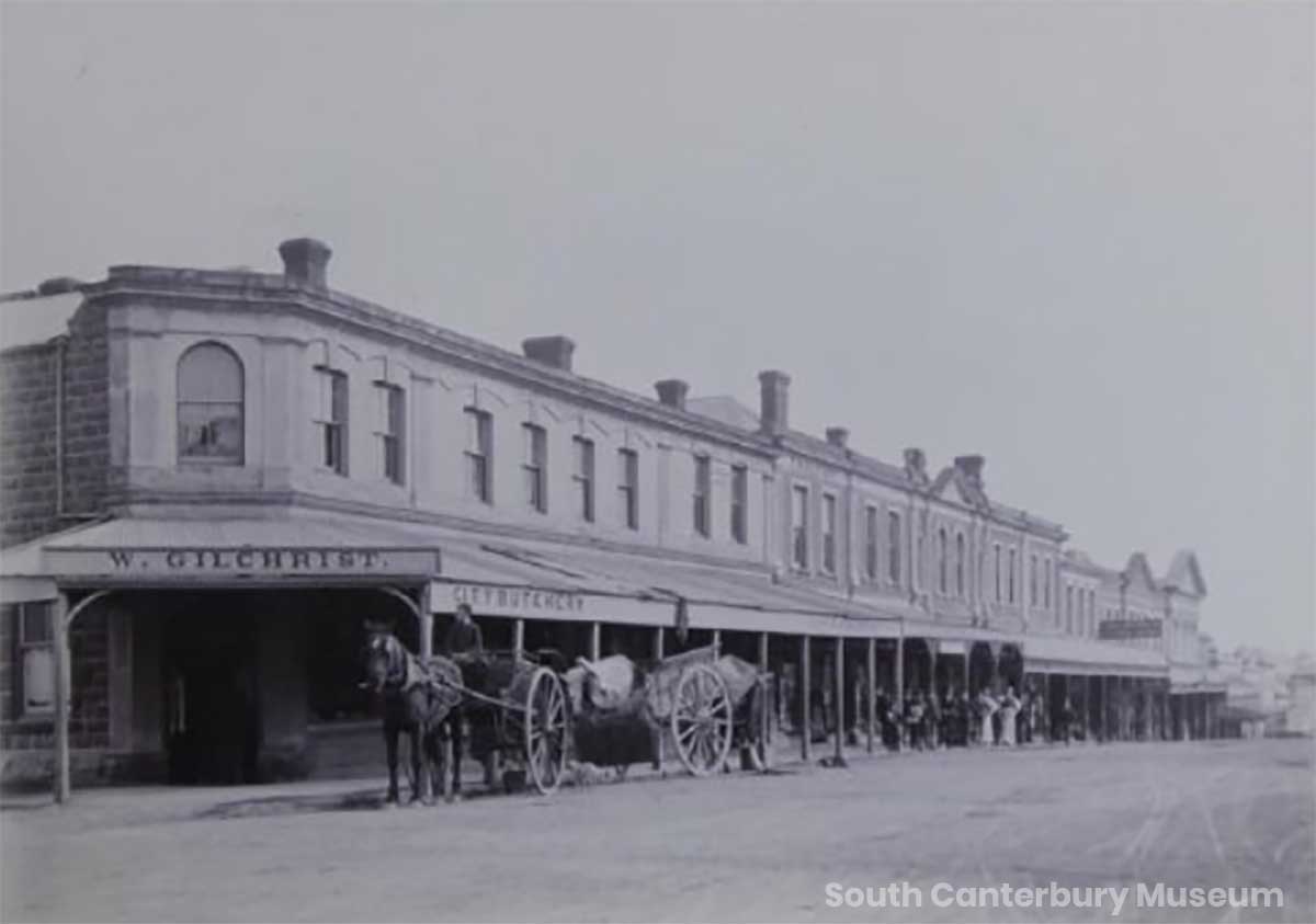 Stafford Street viewed from the intersection with Woollcombe Street looking past W Gilchrists City Butchery on the left 1887 1889 Sth Canty Museum 3867