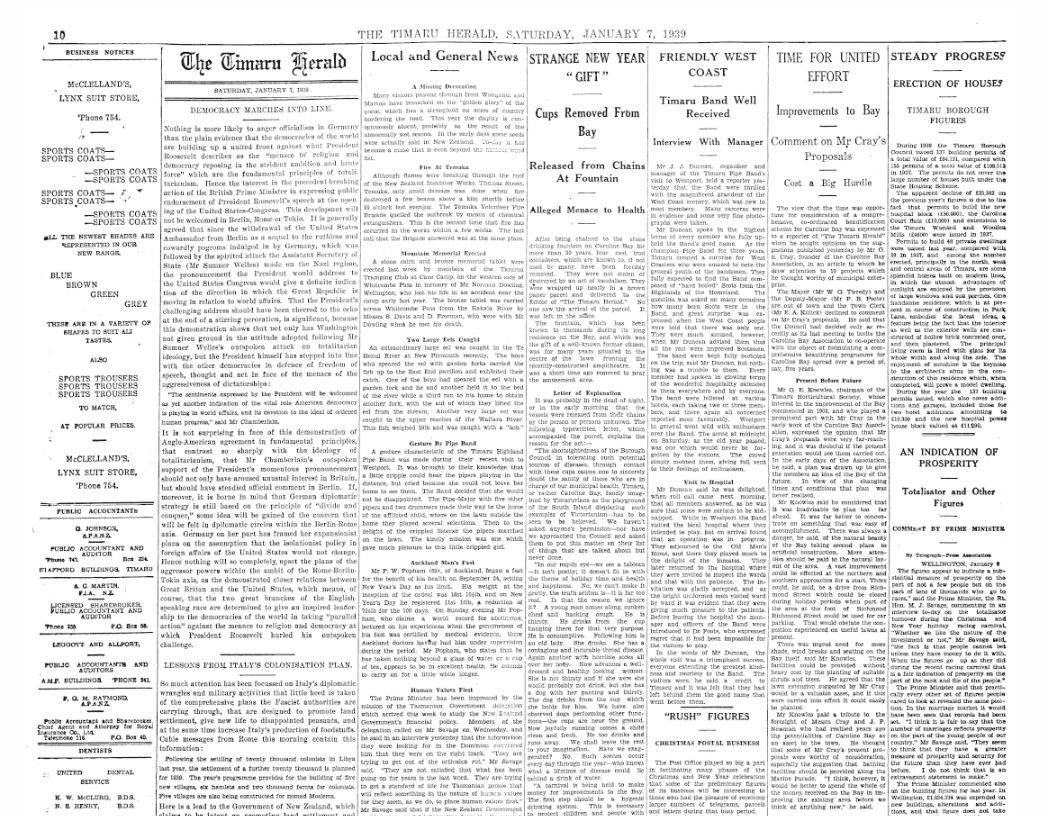 Strange New Gift Timaru Herald 7 Jan 1939