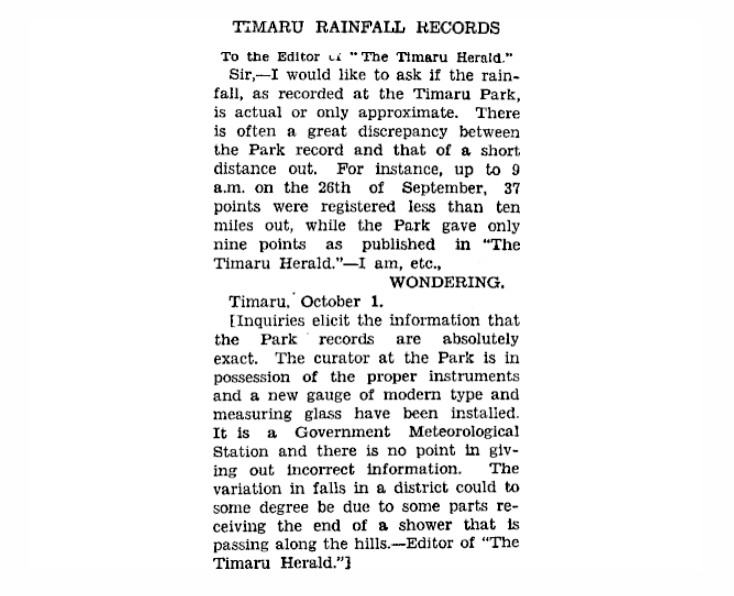 TIMARU RAINFALL RECORDS Timaru Herald 3 October 1936 Page 18