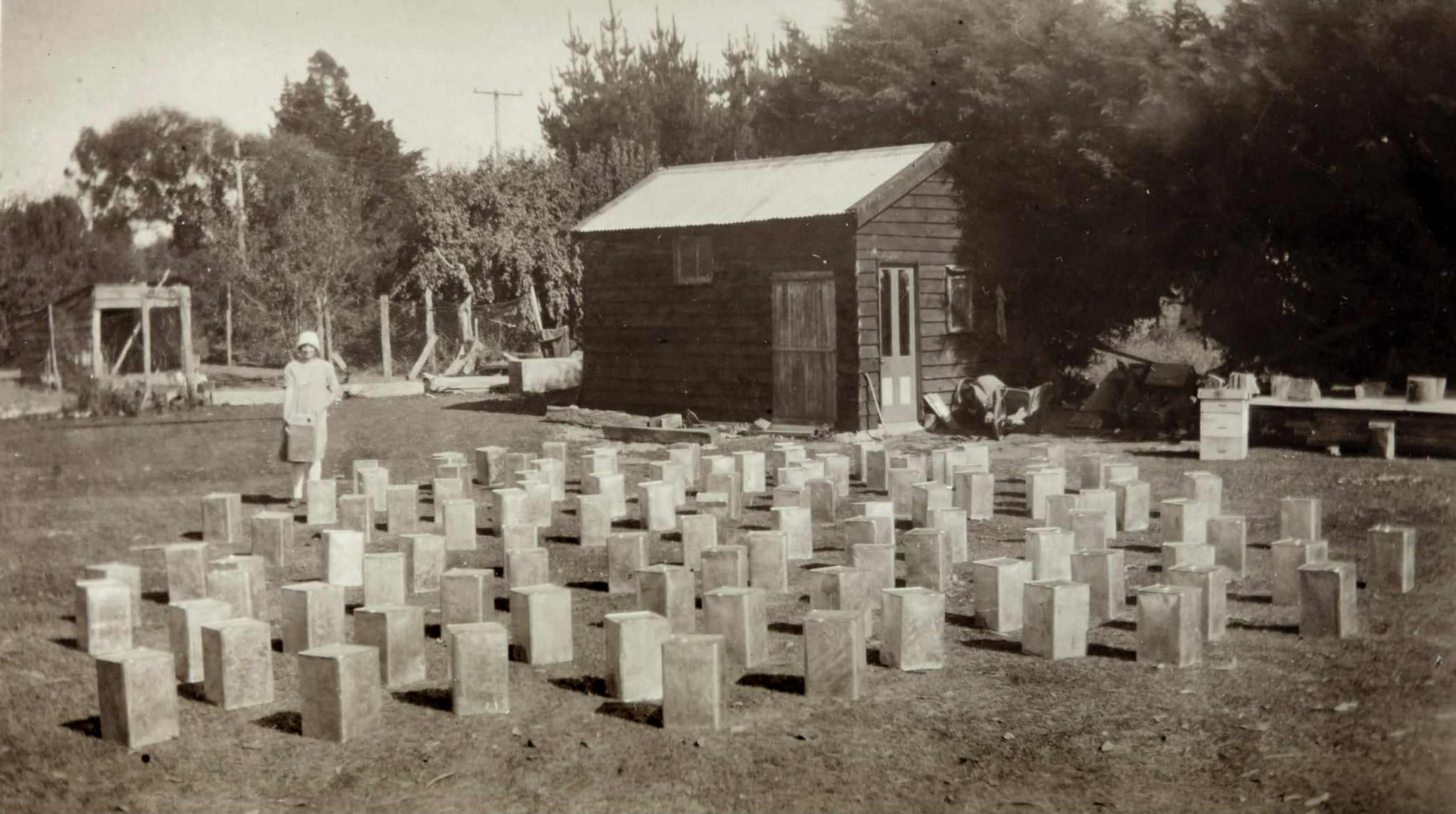 This is Aunt Mary cleaning kerosene cans out ready to be filled with honey to sell locally