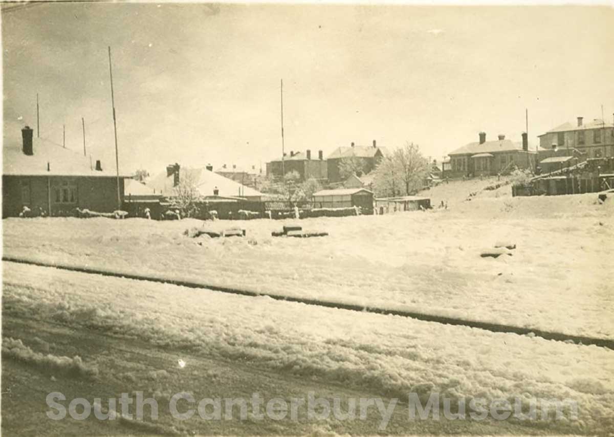 Timaru under snow believed to have been taken in 1945 by Mary Baird south Canterbury Museum 202211002