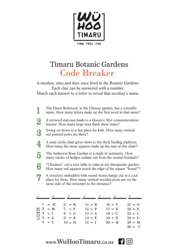 WUHOOTIMARU BotanicGardensMap HandOuts A4 Code Breaker Thumb