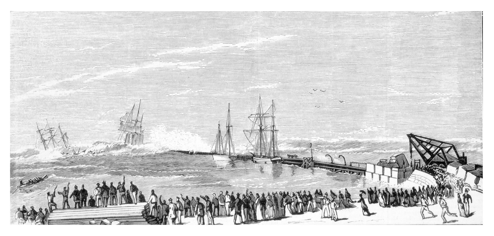 Timaru Harbour Wreck of Benvenue Woodblock print FL15877154