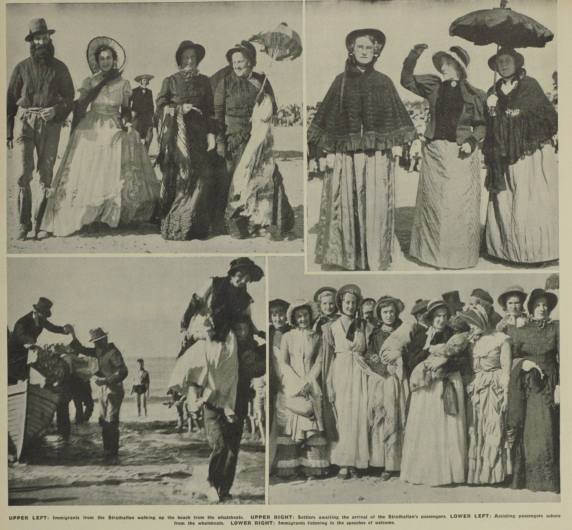 1940 centennial re enactment of the arrival of immigrants from the Strathallan at Caroline Bay 297101 Auckland Weekly News