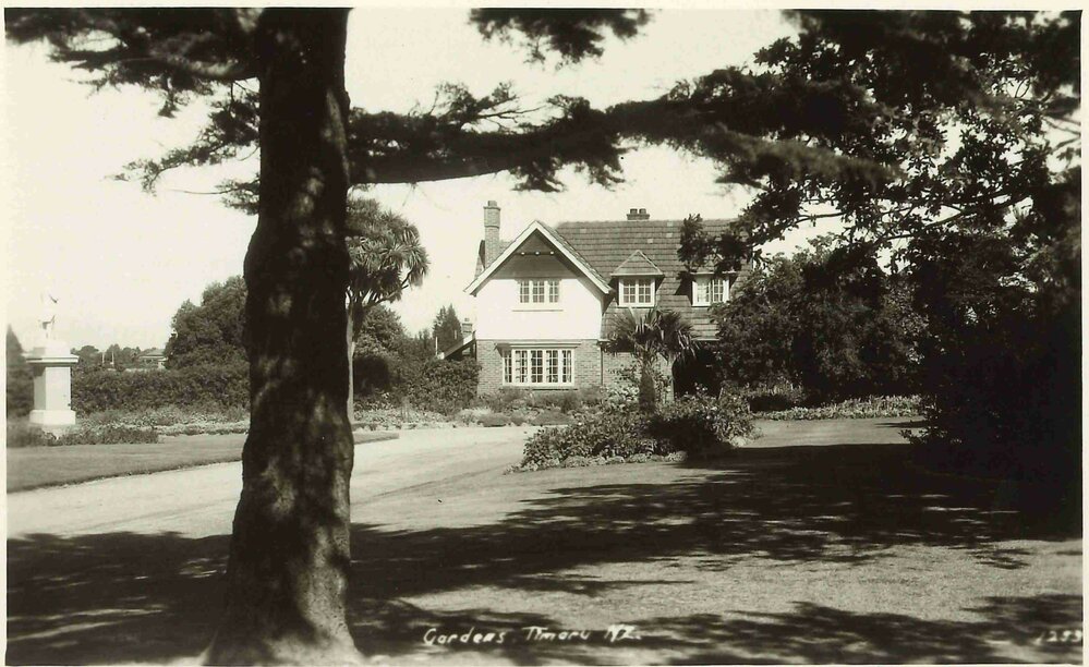 Postcard showing view of the curators house at the Timaru Botanic Gardens. Aoraki Recollect 56 max