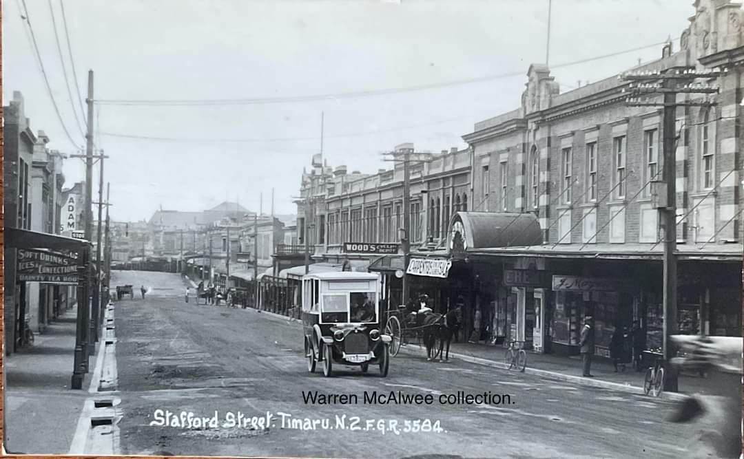 Warren McAlwee Collection Stafford Street Timaru with a 1916 Studebaker car 1915 18