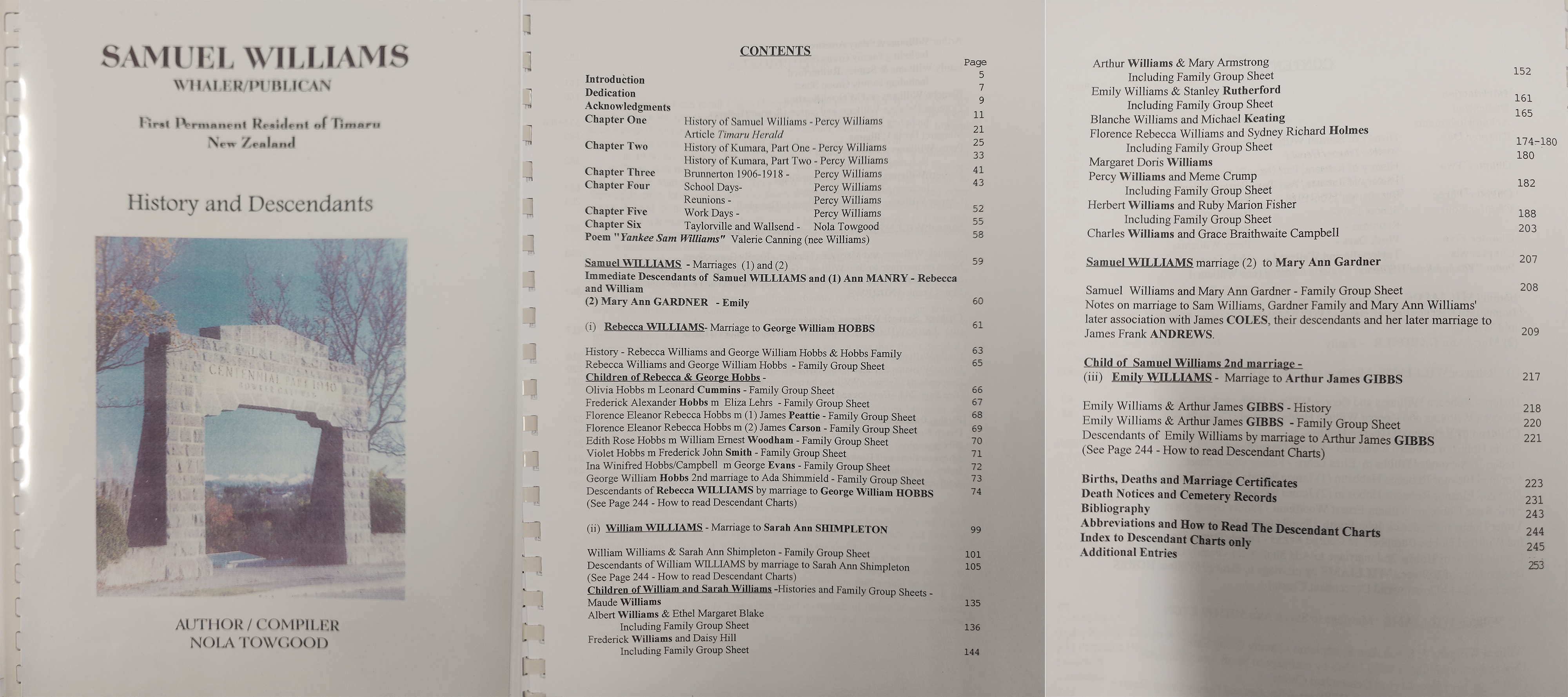 Nola Towgods family history book on the Williams Family at the South Canterbury Museum