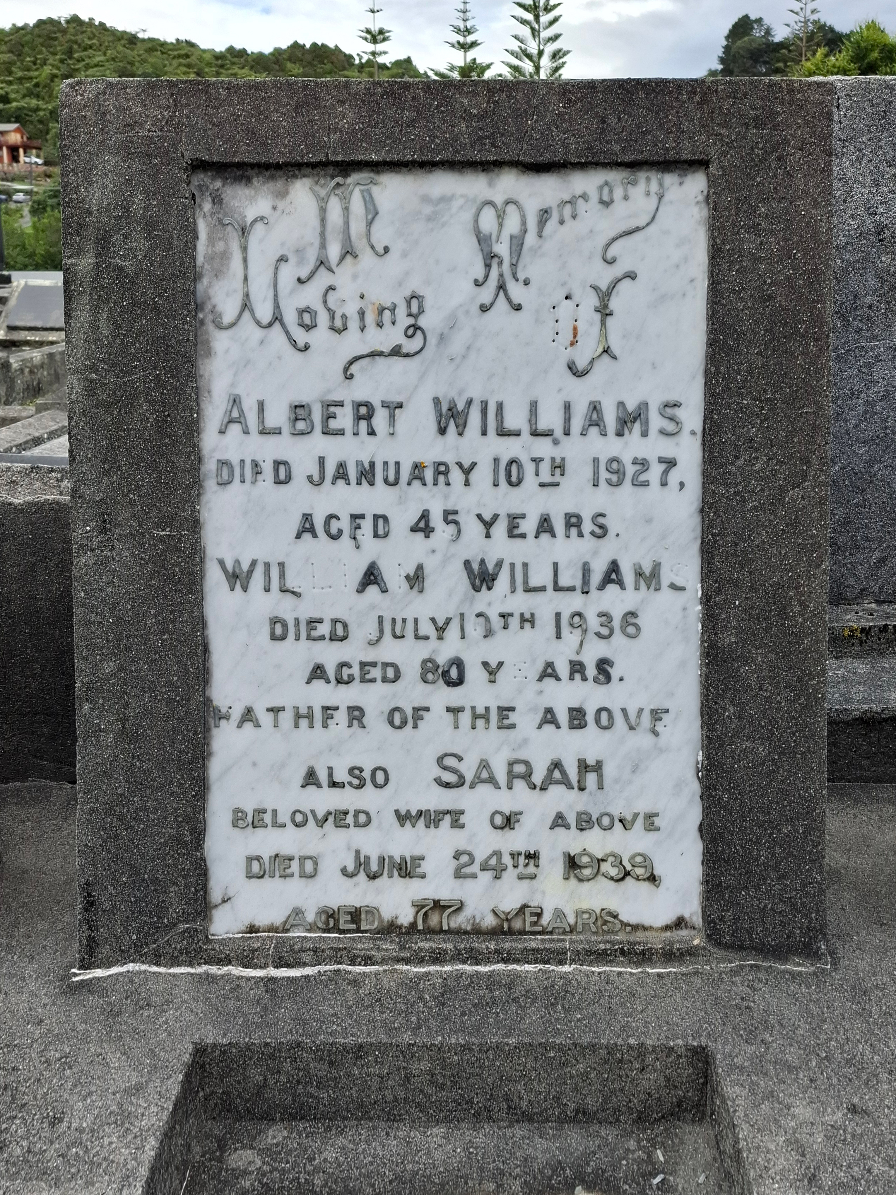 Samuel Williams Yankie Sam Whaler Decendents grave William Albert Sarah Williams Greymouth Cemetery
