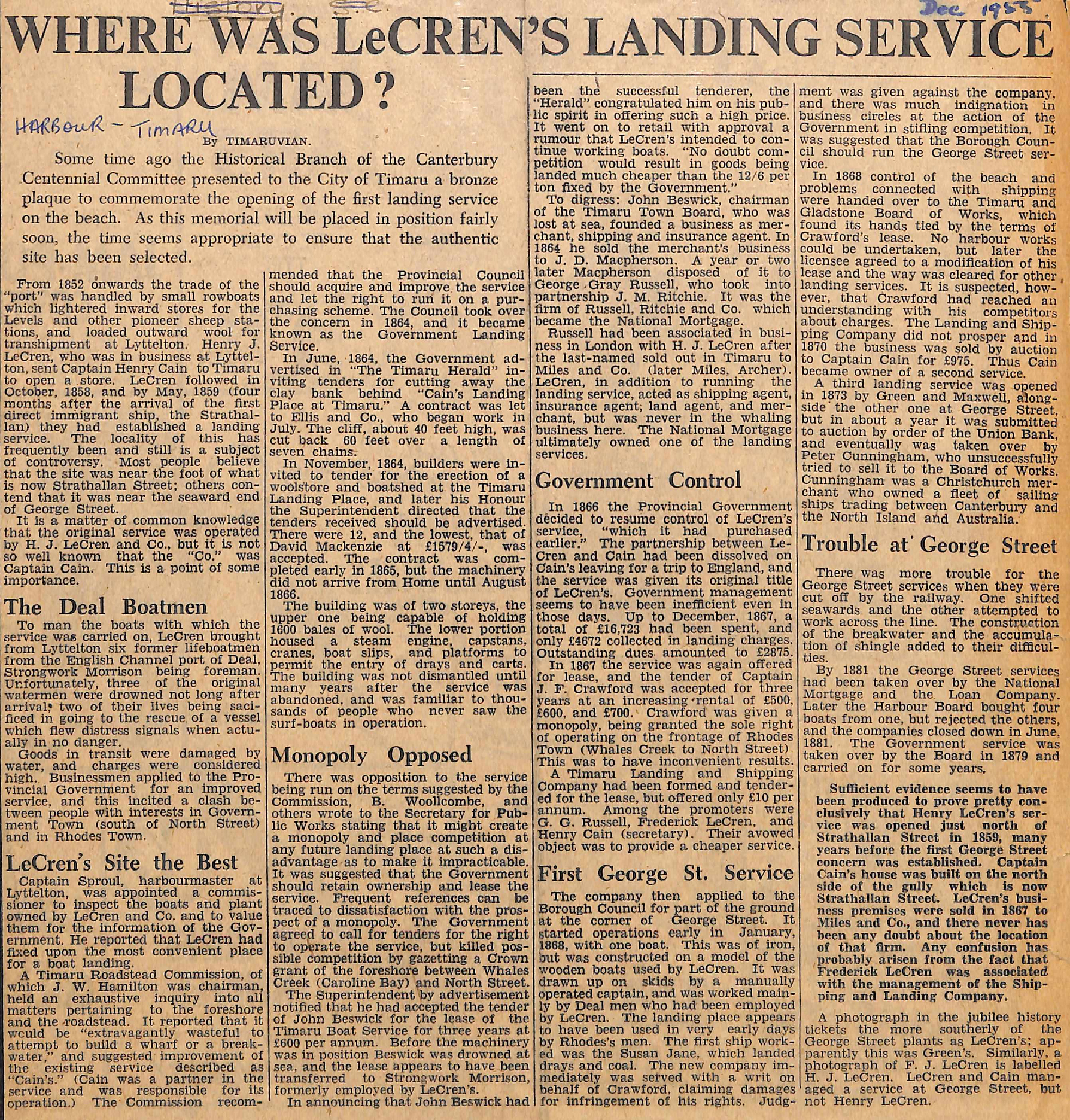 Where was LeCrens Landing Service Located 00001 16 47