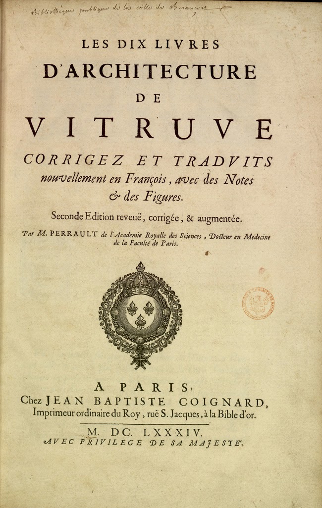 The frontispiece of the second edition of the De Architectura edited by Perrault published in 1684