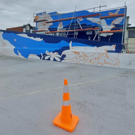 Prgress of mural in Timaru to feature whales Roselyn Fauth Whaling